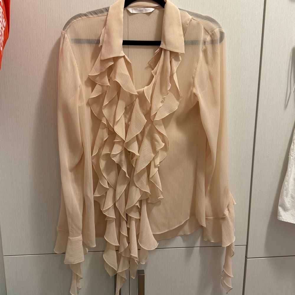 Mango Cream Camelot Ruffled Sheer Blouse